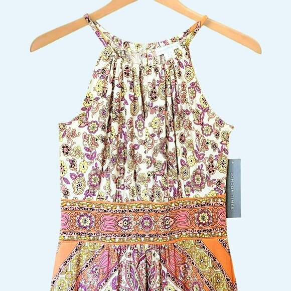 New! London Times Women's Halter Neck Printed Maxi Dress Size: 8 - Picture 3 of 6